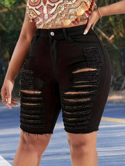 Women's Summer Black Ripped Denim Shorts – Trendy Street Fashion