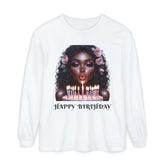 Birthday Celebration Long Sleeve T-Shirt with Floral Design