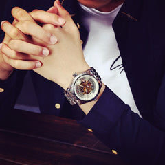 Swiss Precision Steel Hollow Automatic Mechanical Watch – Large Dial, Waterproof Military Sports Watch for Men