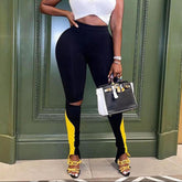 Urban Chic Women's Black Tight Bell-Bottom Pants – Stylish Casual Trousers