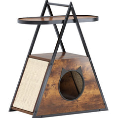 Vintage Black Wood Cat House End Table – Dual-Function Cat Condo & Storage Side Table