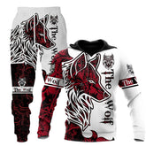 3D Wolf Print Tracksuit – Men's Hooded Sportswear Jogging Set for Running & Fitness