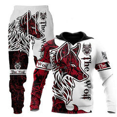 3D Wolf Print Tracksuit – Men's Hooded Sportswear Jogging Set for Running & Fitness