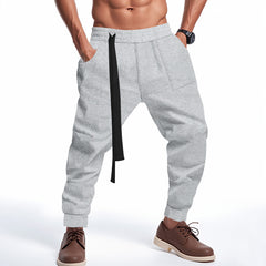"Men's Casual Ankle-Tied Pants – Loose Fit Elastic Waist Sports Trousers for Everyday Comfort