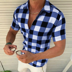 Men's Plaid Zipper Short Sleeve Shirt – Summer Casual Cardigan
