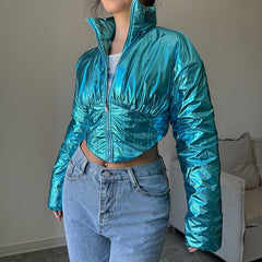 Women’s Warm Locomotive-Style Jacket – Irregular Zipper & Waist-Shaping Design