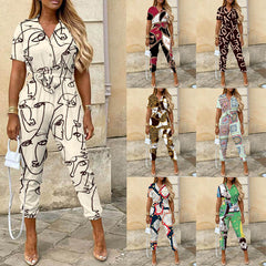 Women's Lapel Print Cargo Overalls – Stylish & Functional