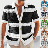 Men’s Luxury Knitted Polo Cardigan – Breathable Short-Sleeve Hollow Design for Summer Fashion