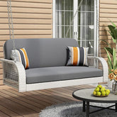 All-Weather PE Wicker Porch Swing – 2-Person Hanging Bench with Cushions and Pillows for Garden, Patio, Poolside