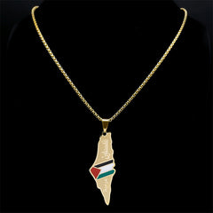 Palestine-Israel Map Pendant Necklace – Stainless Steel Jewelry for Men & Women
