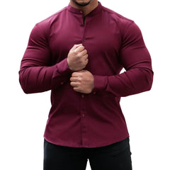 Men’s Casual Long Sleeve Button-Down Shirt – Slim Fit Solid Color Top
