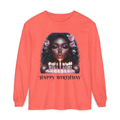 Birthday Celebration Long Sleeve T-Shirt with Floral Design