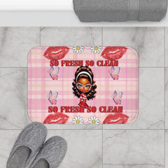 Chic Bath Mat with 'So Fresh So Clean' Design, Cute Bathroom Decor, Gifts for Her, Floral Butterfly Accent
