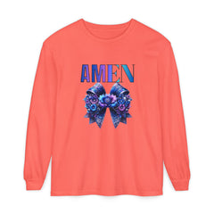 Amen Floral Long Sleeve T-Shirt - Unisex Garment-Dyed