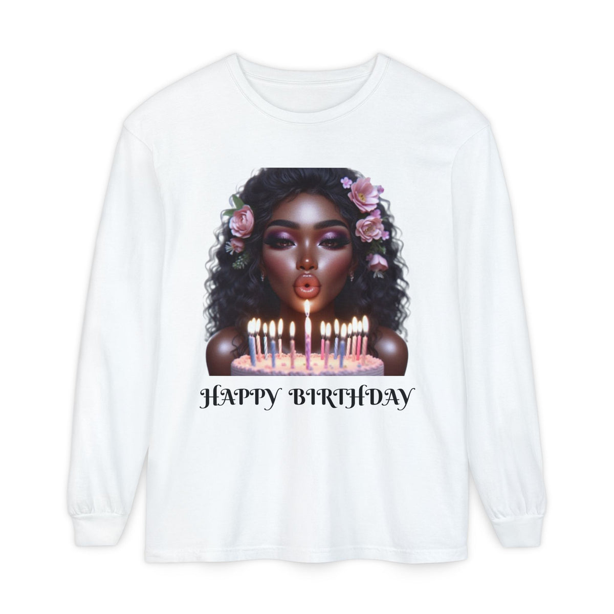 Birthday Celebration Long Sleeve T-Shirt with Floral Design