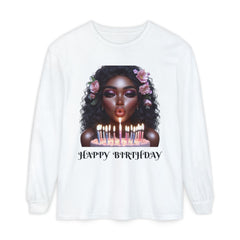Birthday Celebration Long Sleeve T-Shirt with Floral Design