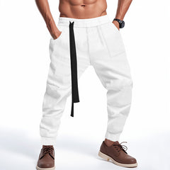 "Men's Casual Ankle-Tied Pants – Loose Fit Elastic Waist Sports Trousers for Everyday Comfort