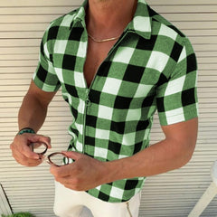 Men's Plaid Zipper Short Sleeve Shirt – Summer Casual Cardigan