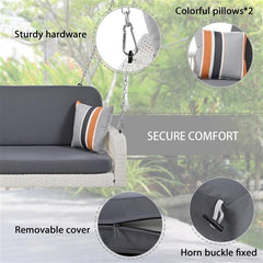 All-Weather PE Wicker Porch Swing – 2-Person Hanging Bench with Cushions and Pillows for Garden, Patio, Poolside