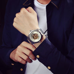 Swiss Precision Steel Hollow Automatic Mechanical Watch – Large Dial, Waterproof Military Sports Watch for Men