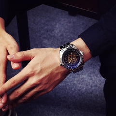 Swiss Precision Steel Hollow Automatic Mechanical Watch – Large Dial, Waterproof Military Sports Watch for Men