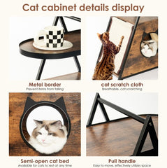 Vintage Black Wood Cat House End Table – Dual-Function Cat Condo & Storage Side Table