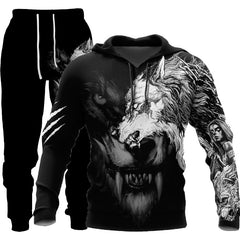 3D Wolf Print Tracksuit – Men's Hooded Sportswear Jogging Set for Running & Fitness