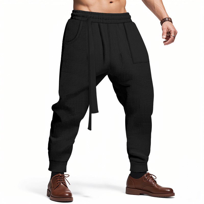 "Men's Casual Ankle-Tied Pants – Loose Fit Elastic Waist Sports Trousers for Everyday Comfort
