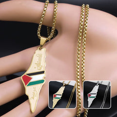 Palestine-Israel Map Pendant Necklace – Stainless Steel Jewelry for Men & Women