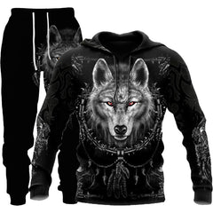 3D Wolf Print Tracksuit – Men's Hooded Sportswear Jogging Set for Running & Fitness