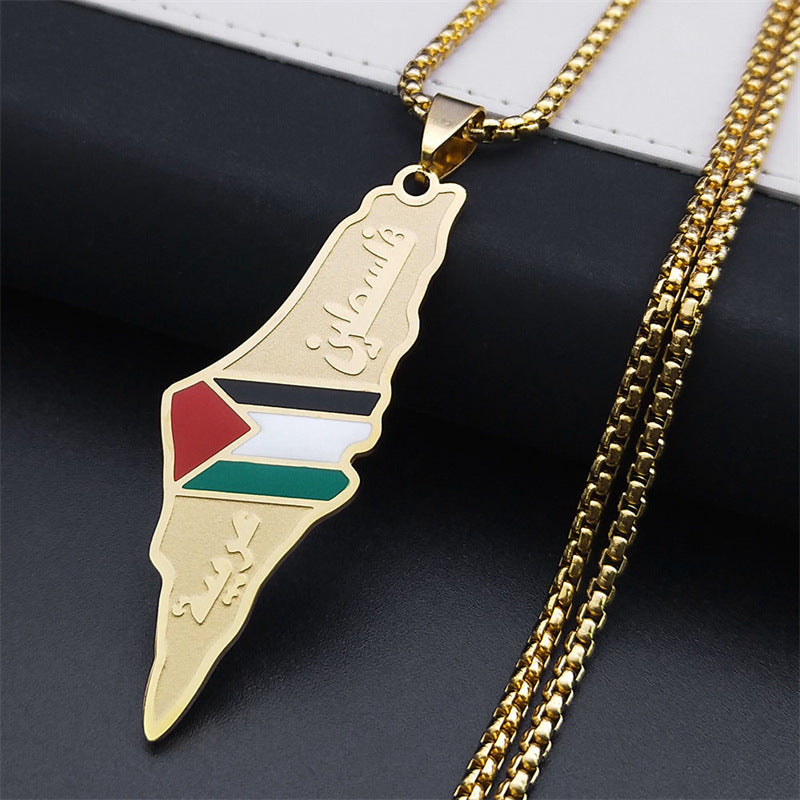 Palestine-Israel Map Pendant Necklace – Stainless Steel Jewelry for Men & Women